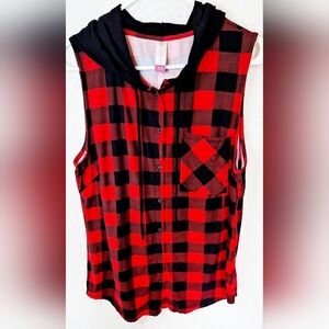 No Boundaries Plaid Sleeveless Hoodie with Pocket - XL 15/17